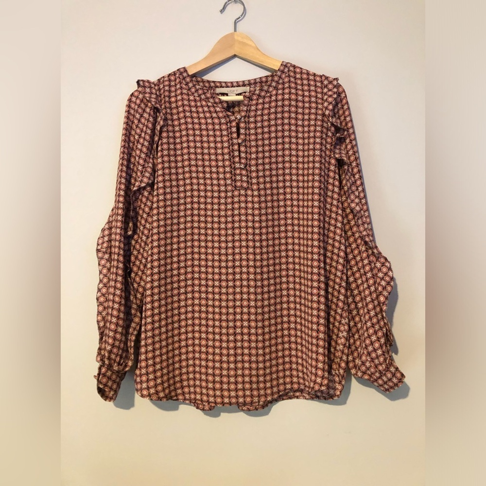 Loft Petite Small Blouse With Ruffle Sleeves
